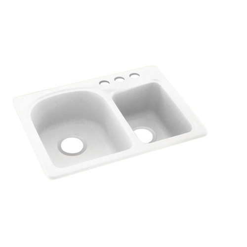 18-in D x 25-in W x 7.5-in H Solid Surface Dual Mount Double Bowl Kitchen Sink with 3-Hole in Tahiti White