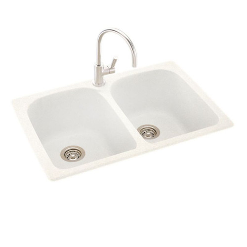 33-in D x 22-in W x 10.5-in H Solid Surface Dual Mount Double Bowl Kitchen Sink with 1-Hole in Tahiti Ivory