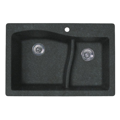 33-in D x 22-in W x 5.625-in H Granite Dual Mount Double Bowl Kitchen Sink with 1-Hole in Nero