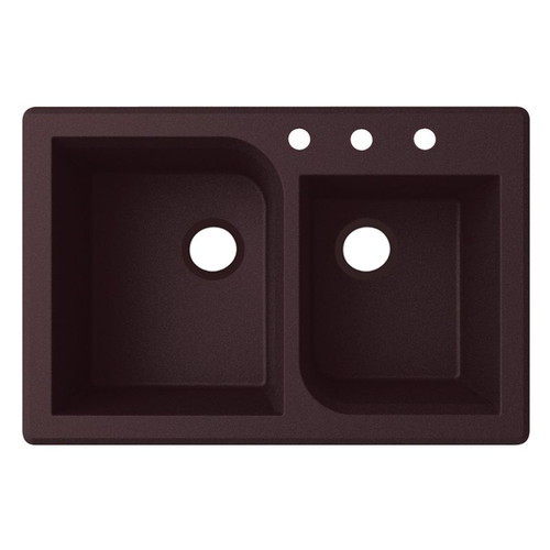 Swan QZ03322RC.170-3 33-in D x 22-in W x 9.563-in H Granite Dual Mount Double Bowl Kitchen Sink with 3-Hole in Espresso