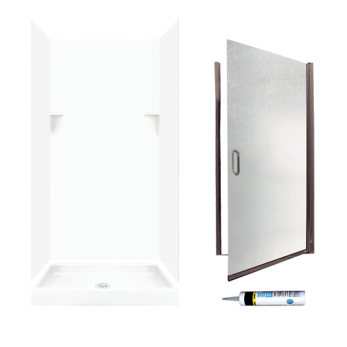 SSP3636010-M34570BR 72-in x 36-in x 36-in 5-Piece Alcove Shower Kit in White