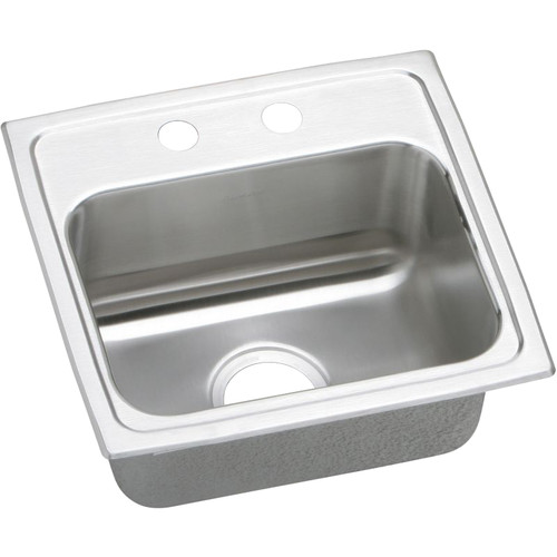 Elkay LRAD1716402 Stainless Steel Single Bowl Top Mount Sink with 2 Faucet Holes in Lustrous Highlighted Satin