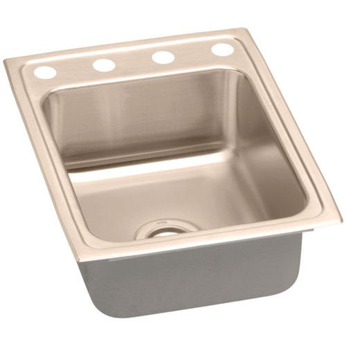 17" x 22" x 4-1/2" 18 Gauge CuVerro Antimicrobial Copper Single Bowl Drop-in ADA Sink with OS4 Faucet Holes in Lustrous Satin