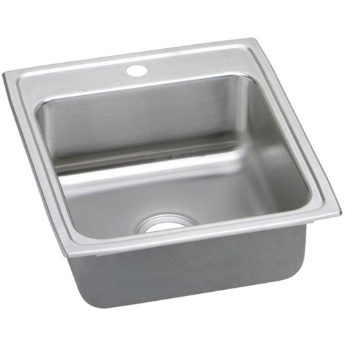 19-1/2" x 22" x 6-1/2" 18 Gauge Stainless Steel Single Bowl Drop-in ADA Kitchen Sink with Rear Center Drain and 1 Faucet Hole in Lustrous Satin