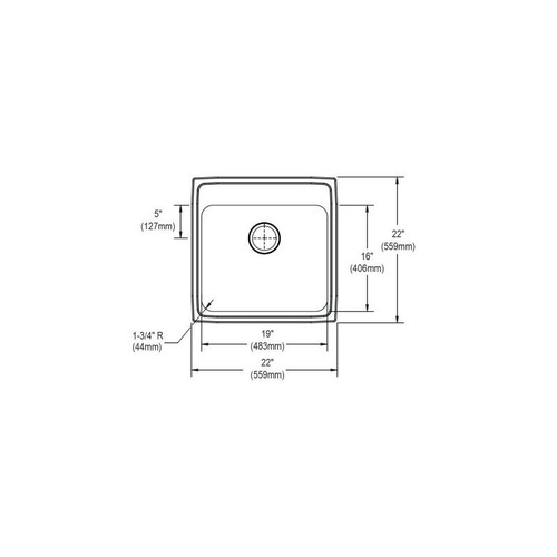 22" x 22" x 5" 18 Gauge Stainless Steel Single Bowl Drop-in ADA Kitchen Sink with 2 Faucet Holes in Lustrous Satin