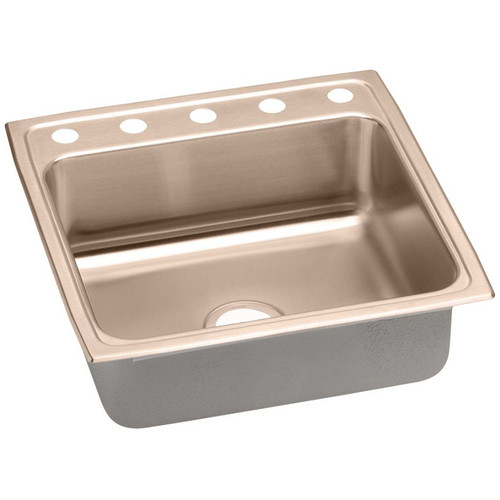 22" x 22" x 6-1/2" 18 Gauge CuVerro Antimicrobial Copper Single Bowl Drop-in ADA Sink with 5 Faucet Holes in Lustrous Satin