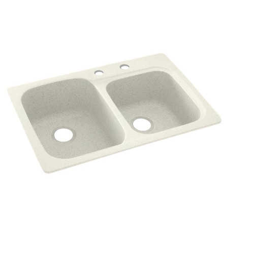 33-in D x 22-in W x 9-in H Solid Surface Dual Mount Double Bowl Kitchen Sink with 2-Hole in Bisque