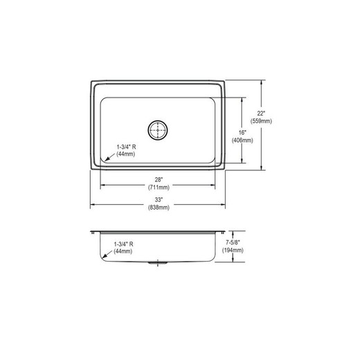 33" x 22" x 7-5/8" 18 Gauge Stainless Steel Single Bowl Drop-in Kitchen Sink with 3 Faucet Holes in Lustrous Satin