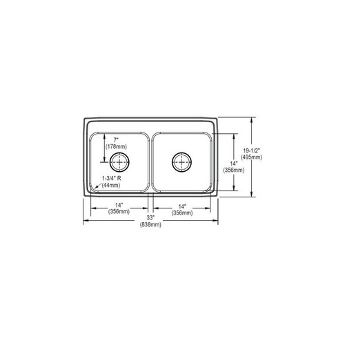 33" x 19-1/2" x 7-1/8" 20 Gauge Stainless Steel Equal Double Bowl Drop-in Kitchen Sink with 3 Faucet Holes in Brushed Satin