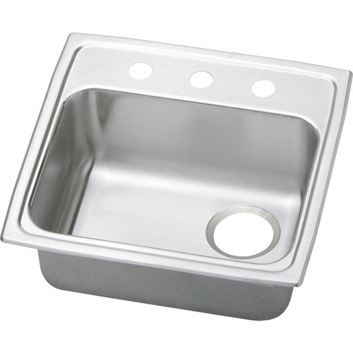 19-1/2" x 19" x 5-1/2" 20 Gauge Stainless Steel Single Bowl Quick-Clip Drop-in ADA Kitchen Sink with Rear Right Drain and 3 Faucet Holes in Brushed Satin