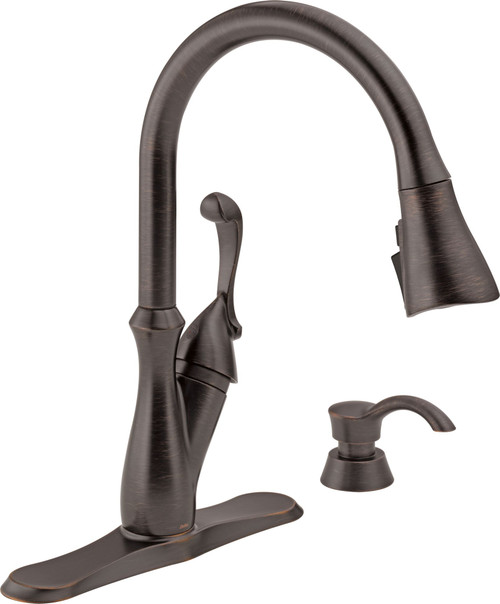 Delta 19950Z-RBSD-DST Arabella Single Handle Pull Down Kitchen Faucet with Soap Dispenser and ShieldSpray, Venetian Bronze