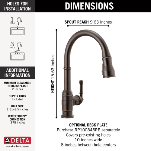 9190-RB-DST Broderick Single Handle Pull Down Kitchen Faucet, Venetian Bronze