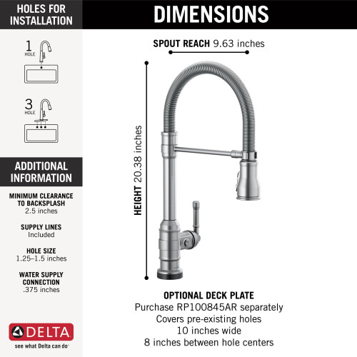 9690T-AR-DST Broderick Single Handle Pull Down Spring Kitchen Faucet with Touch2O Technology, Arctic Stainless