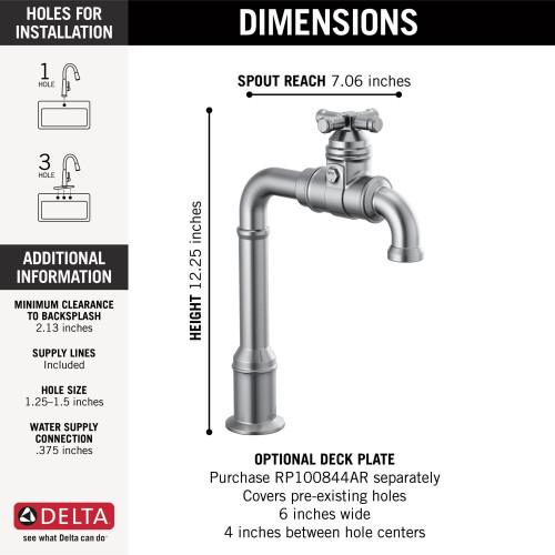 Delta 1990LFC-AR Broderick True Bar Kitchen Faucet, Arctic Stainless