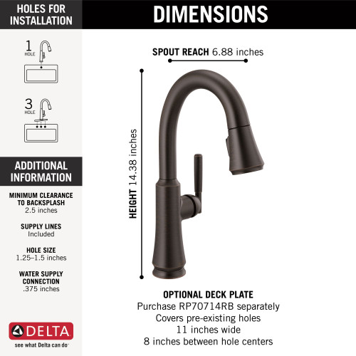 9979-RB-DST Coranto Single Handle Pull Down Bar or Prep Faucet, Venetian Bronze