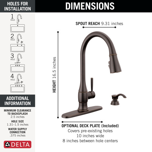 Delta 19831Z-RBSD-DST Hazelwood Single Handle Pull Down Kitchen Faucet with Soap Dispenser and ShieldSpray Technology, Venetian Bronze