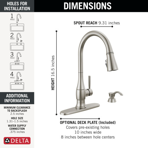 Delta 19831Z-SPSD-DST Hazelwood Single Handle Pull Down Kitchen Faucet with Soap Dispenser and ShieldSpray Technology, Spotshield Stainless