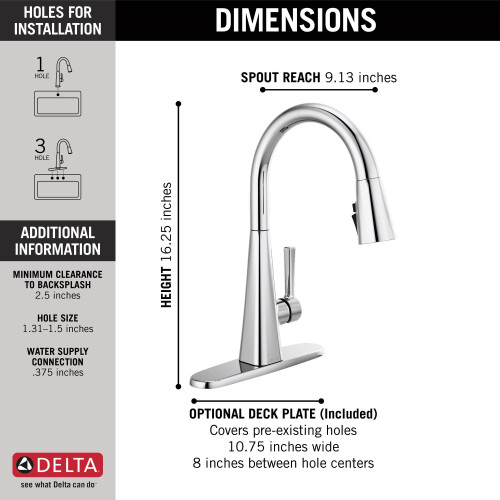 Delta 19802Z-DST Lenta Single Handle Pull Down Kitchen Faucet, Chrome