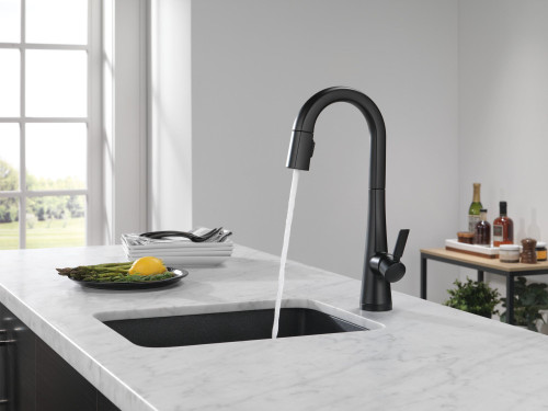 9991T-BL-DST Monrovia Single Handle Pull Down Bar or Prep Faucet with Touch2O Technology, Matte Black