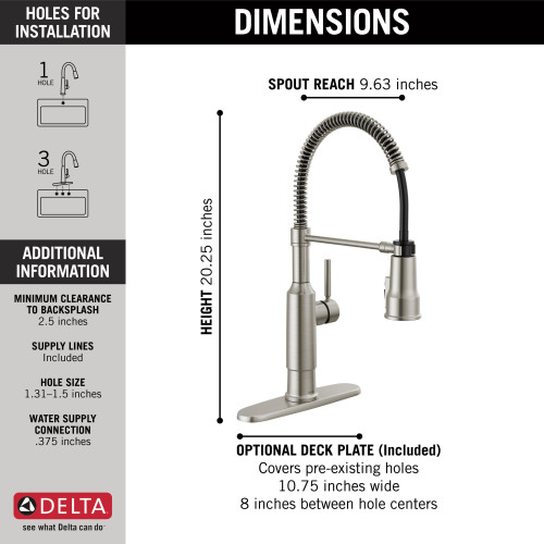 18804Z-SP-DST Theodora Single Handle Pull Down Spring Kitchen Faucet, Spotshield Stainless