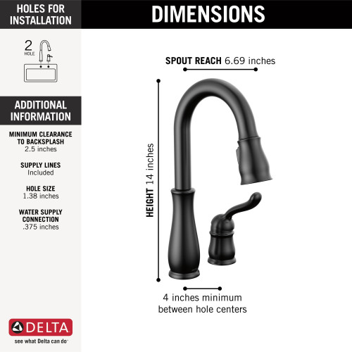 9978-BL-DST Leland Single Handle Pull Down Bar or Prep Faucet, Matte Black