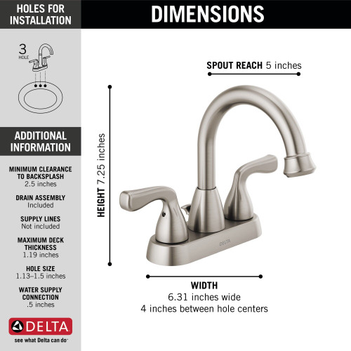Delta 25911LF-SS Foundations Two Handle Centerset Bathroom Faucet Stackout, Stainless