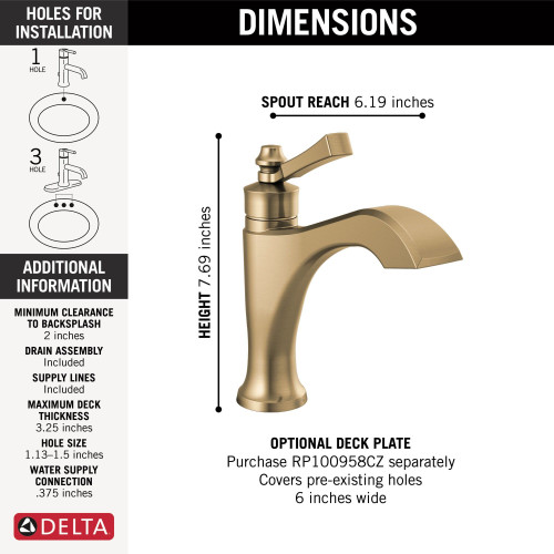 Delta 556-CZLPU-DST Dorval Single Handle Bathroom Faucet, Champagne Bronze