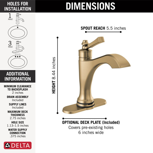 556T-CZ-DST Dorval Single Handle Touch20 Bathroom Faucet, Champagne Bronze
