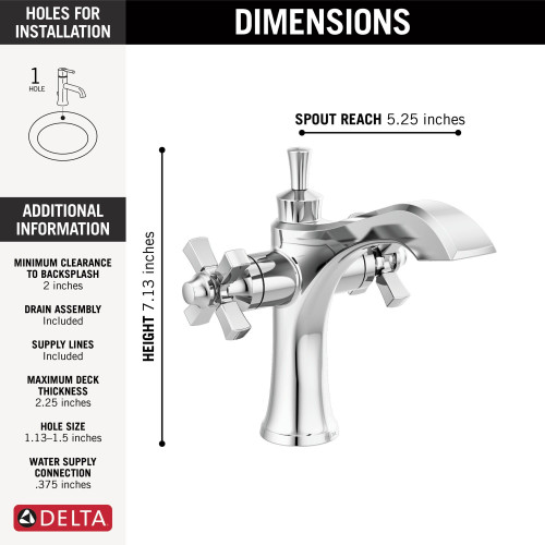 857-DST Dorval Two Handle Single Hole Monoblock Bathroom Faucet, Chrome