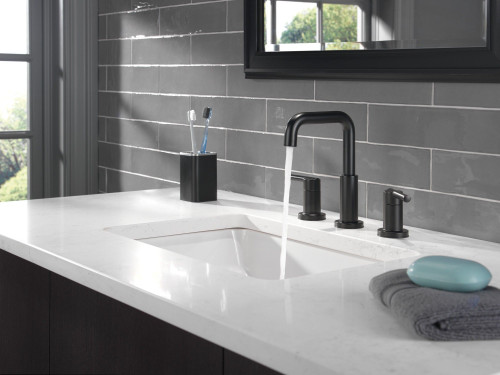 Delta 35849LF-BL Nicoli Two Handle Widespread Bathroom Faucet, Matte Black