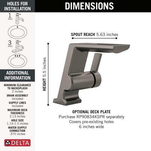 599-KS-PR-MPU-DST Pivotal Single Handle Bathroom Faucet, Lumicoat Black Stainless