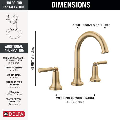 Delta 3535-CZMPU-DST SAYLOR Two Handle Widespread Bathroom Faucet, Champagne Bronze