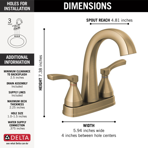 25775-CZMPU-DST Stryke Two Handle Centerset Bathroom Faucet, Champagne Bronze
