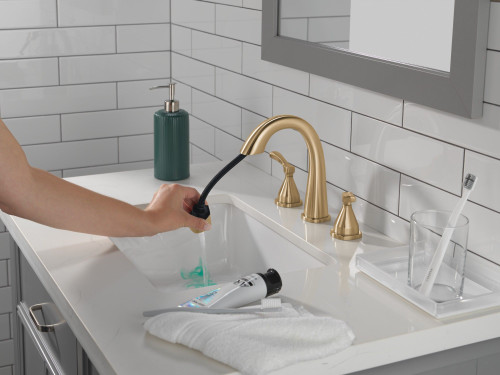 Delta 35775-CZPD-PR-DST Stryke Two Handle Widespread Pull Down Bathroom Faucet, Lumicoat Champagne Bronze