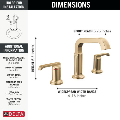 35589-CZ-PR-DST Tetra Two Handle Widespread Bathroom Faucet, Lumicoat Champagne Bronze