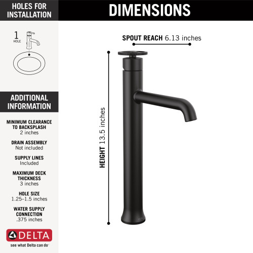 758-BL-DST Trinsic Single Handle Vessel Bathroom Faucet, Matte Black