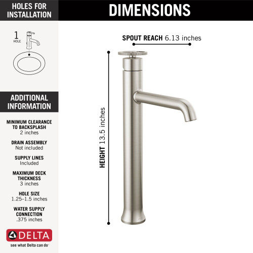 758-SS-DST Trinsic Single Handle Vessel Bathroom Faucet, Stainless