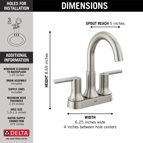 Delta 2559-SSMPU-DST Trinsic Two Handle Centerset Bathroom Faucet, Stainless