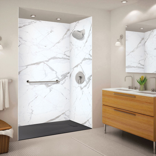 FZSR6336-09 Trimslate 63-in x 36-in Zero Threshold Tub Replacement Shower Base with End Drain, Black