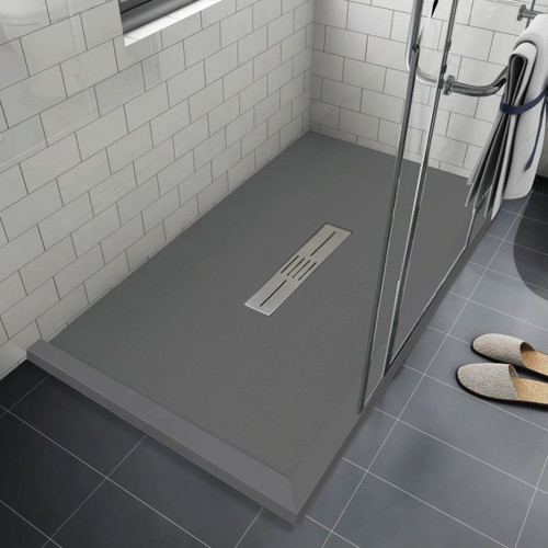 FZSDT6036C-40 Trimslate 60-in x 36-in Shower Base with Adjustable Double Threshold and Center Drain, Dark Grey