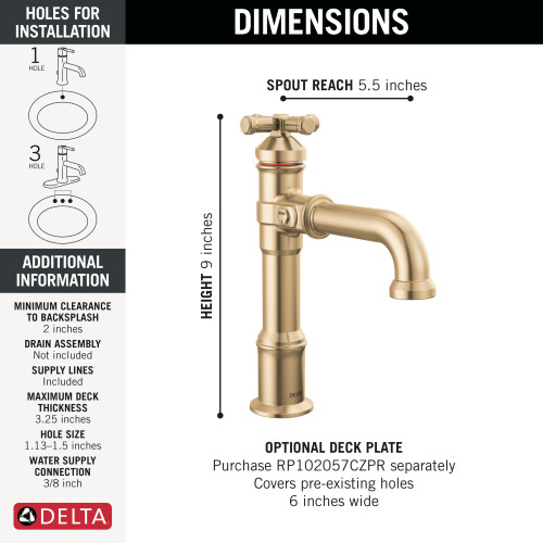 687-CZ-PR-DST Broderick 7.13-in x 2.00-in x 9.00-in Single Handle Bathroom Faucet, Lumicoat Champagne Bronze