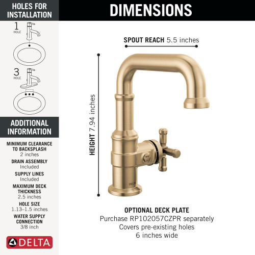 Delta 587SH-CZ-PR-DST Broderick 7.13-in x 2.00-in x 7.94-in Single Handle Bathroom Faucet, Lumicoat Champagne Bronze