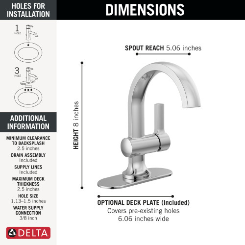 15855LF Albion 6.50-in x 6.06-in x 8.00-in Single Handle Bathroom Faucet, Chrome