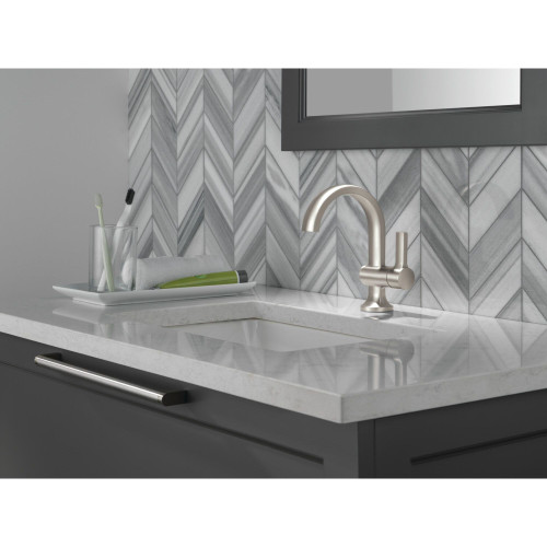 Delta 15855LF-SP Albion 6.50-in x 6.06-in x 8.00-in Single Handle Bathroom Faucet, Spotshield Brushed Nickel