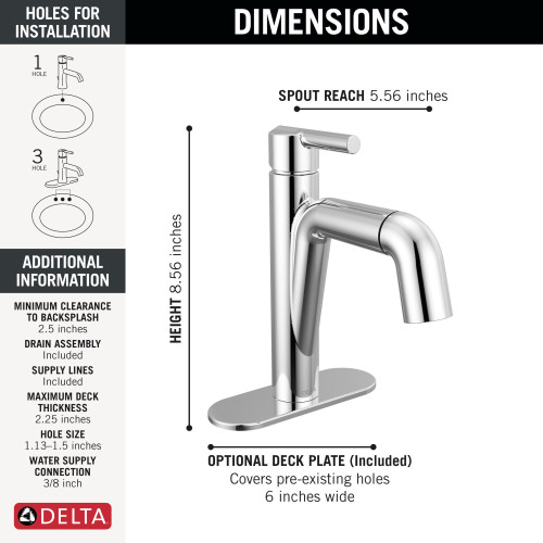 Delta 15849LF-PD Nicoli 7.31-in x 6.06-in x 8.63-in Single Handle Pull-Down Bathroom Faucet, Chrome