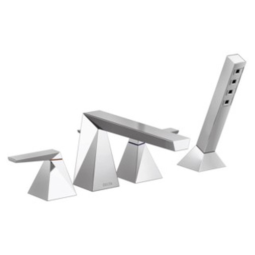 T4743-PR Trillian Delta Trillian Two-Handle Roman Tub Trim with Hand Shower, Lumicoat Chrome