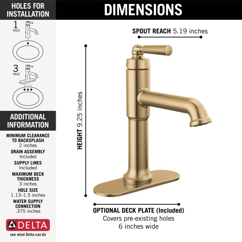 536-CZMPU-DST SAYLOR Single Handle Bathroom Faucet, Champagne Bronze