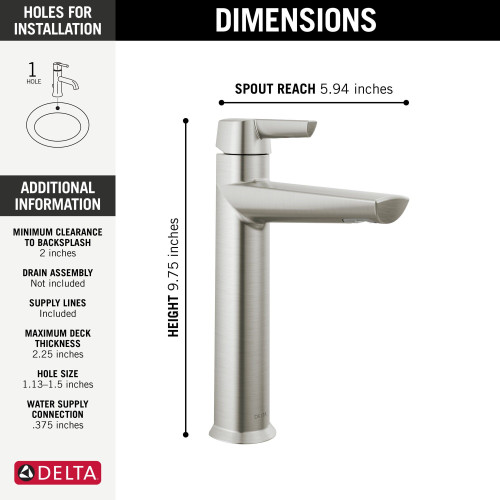 671-SS-PR-DST Galeon Single Handle Mid-Height Bathroom Faucet, Lumicoat Stainless