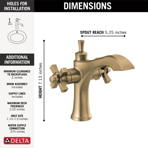 857-CZ-DST Dorval Two Handle Single Hole Monoblock Bathroom Faucet, Champagne Bronze