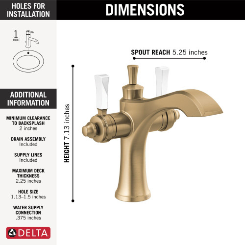 856-GS-DST Dorval Two Handle Single Hole Monoblock Bathroom Faucet, Champagne Bronze and Porcelain